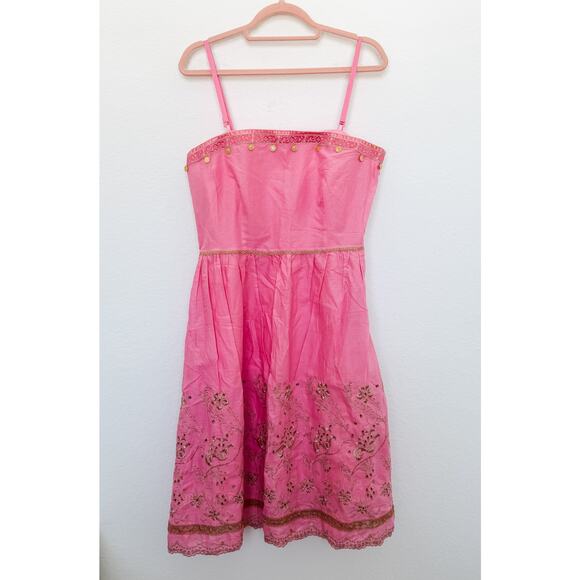 Y2K Express Embroidered Babydoll Mini Dress‎ Pink Size 12 Boho Hippie Coquette - Picture 1 of 8